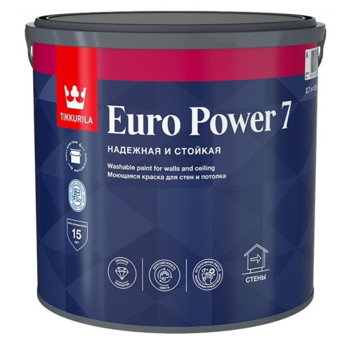Краска Tikkurila водоэмульсионная EURO Power 7A  9 л, бесцветный 
